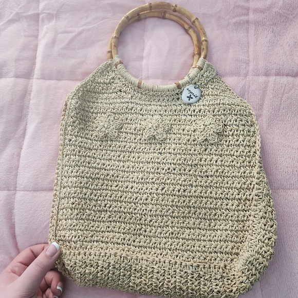 Esprit Woven Straw Tote with Bamboo Handles | Summer Bag - Picture 6 of 6